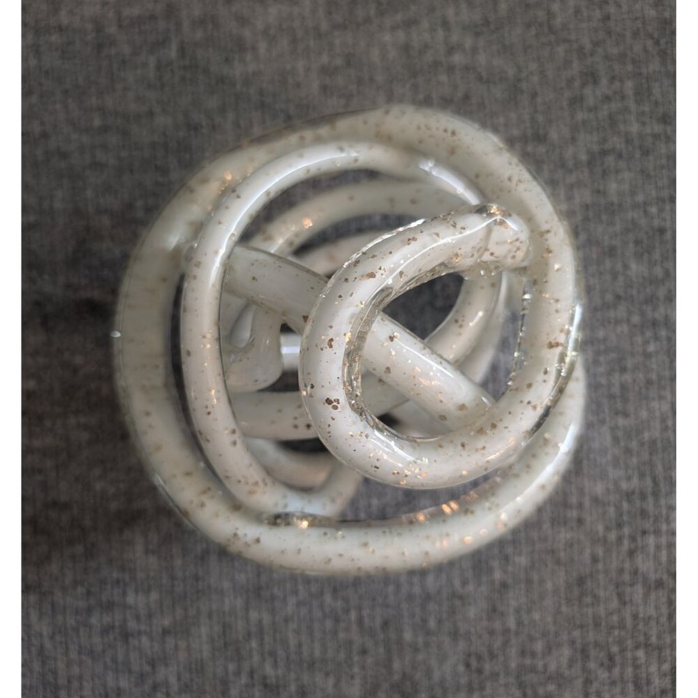 Art Glass Murano-Style Twisted/Infinity Knot Sculpture, White with Gold Flecks - Picture 3 of 4
